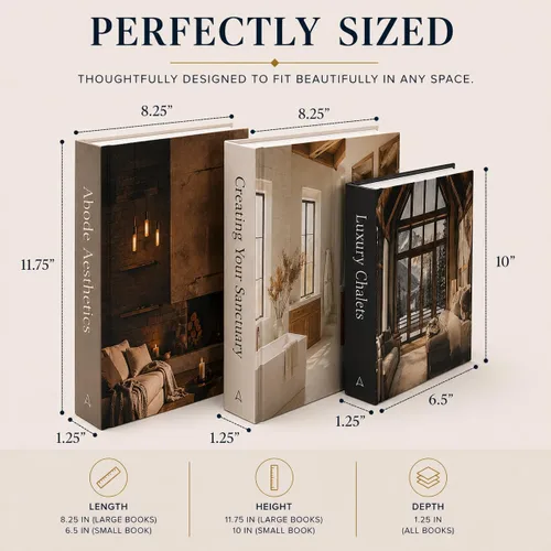 Vista 6 de Array & Arrow Libros decorativos para decoración del hogar, juego de 3 cajas de almacenamiento de libros de imitación con cierre magnético