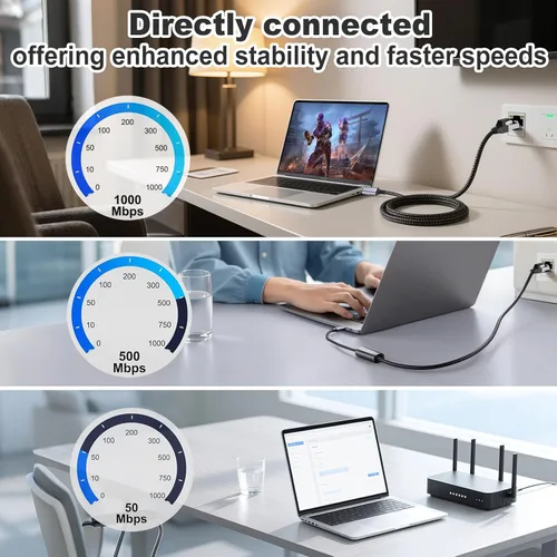 Vista 4 de Cable USB C a Ethernet, cable LAN tipo C a RJ45, para MacBook Pro/Air, iPad Pro, iPhone 15 Series, Galaxy, Smartphone, Laptop, PC (6 pies)