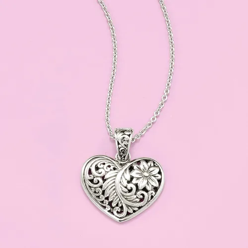 Vista 3 de Ross-Simons Sterling Silver Bali-Style Heart Pendant Necklace