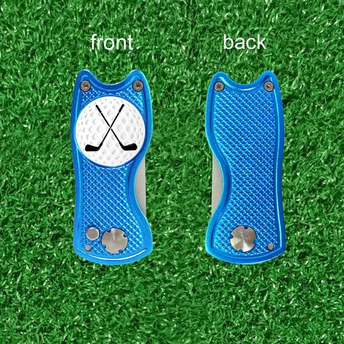 Vista 4 de Myartte Herramienta de reparación Divot de golf, herramienta plegable de acero inoxidable, con 2 marcadores de pelota de golf desmontables, botón