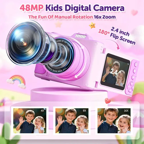 Vista 4 de Cámara para niños, regalos de Navidad y cumpleaños para niños y niñas de 3 a 12 años, cámaras de video digitales HD mejoradas para niños, juguetes