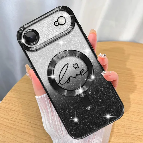Vista 12 de ZIYE - Funda magnética diseñada para iPhone 13 con purpurina, color negro Luxury Plating Love Heart Compatible with MagSafe Camera Protection