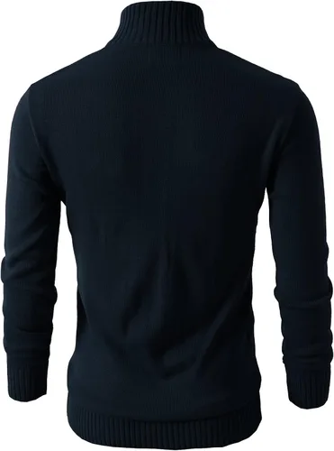 Vista 3 de H2H Suéter de cuarto cremallera para hombre, estilo casual, ajustado, polo Kmoswl021-azul marino