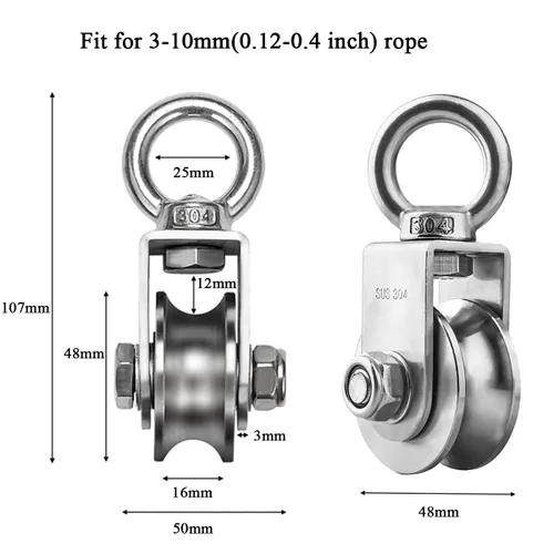 Vista 3 de Rueda de Polea de Acero Inoxidable con Rodamiento Dúplex Supersilencioso, Sistema de Polea Desmontable de Rotación de 360 Grados para Gimnasio