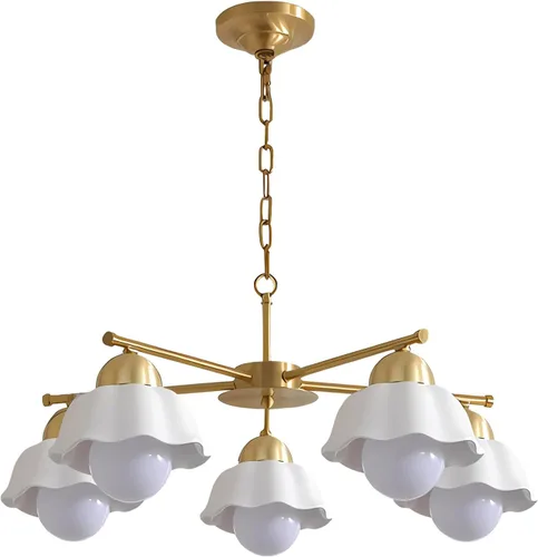 Vista 8 de BOKT Candelabros de cristal con forma de globo de mediados de siglo, moderna lámpara dorada para casa de campo, con barra ajustable, lámpara