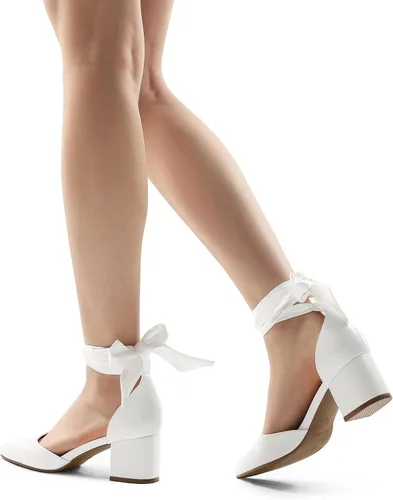 Vista 5 de DREAM PAIRS Zapatos de tacón bajo y grueso para mujer, con correa al tobillo, zapatos elegantes para bodas y negocios