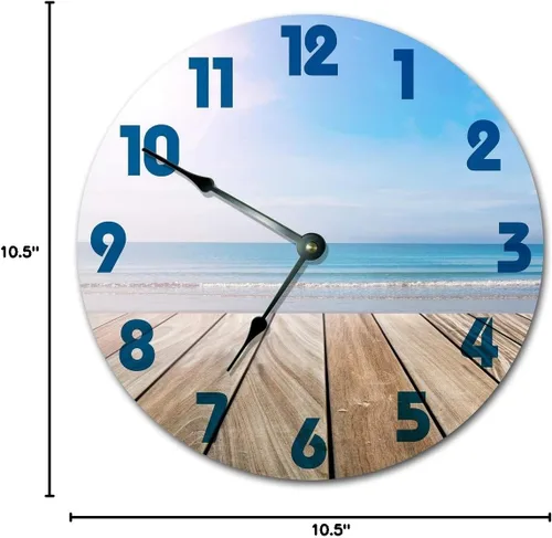Vista 9 de Deck On The Ocean Beach - Reloj de pared para dormitorio, oficina, decoración de cabaña