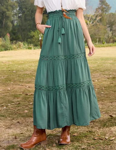 Vista 4 de Scarlet Darkness Faldas largas de verano para mujer, faldas renacentistas con cordón
