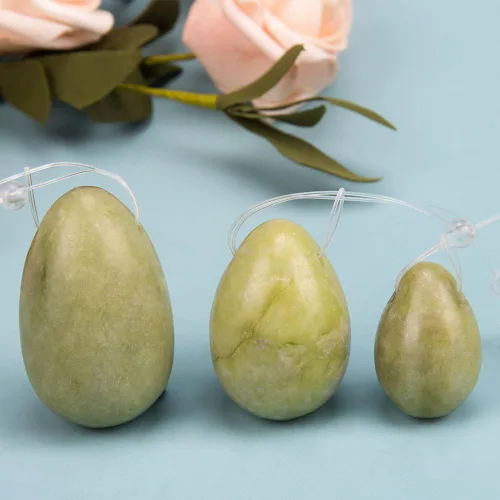 Vista 6 de ZORZA 3 huevos de masaje de piedra de jade masaje piedra natural estrés ejercicio bolas para mujeres
