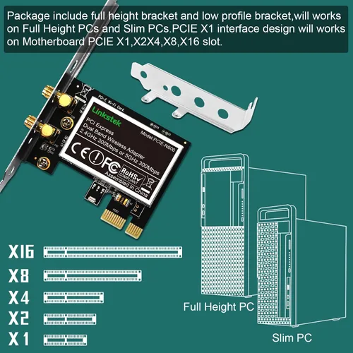 Vista 5 de PCIE-N600 Wireless N 600Mbps (2.4GHz 300Mbps y 5GHz 300Mbps) Adaptador WiFi PCIE, tarjeta WiFi PCIE, adaptador de red inalámbrica QUALCOMM Atheros