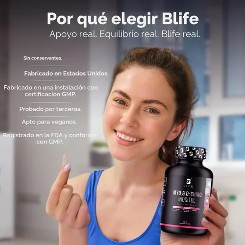 Vista 5 de B Life Company Myo-inositol y D-Chiro Inositol 40:1 para mujeres Suplemento de inositol para mujeres Equilibrio hormonal, fertilidad y ciclo