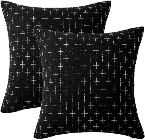 Vista 104 de MIULEE - Juego de 2 fundas de almohada decorativas de lino de arpillera navideñas, modernas, estilo campestre, rústicas, tejidas, con textura