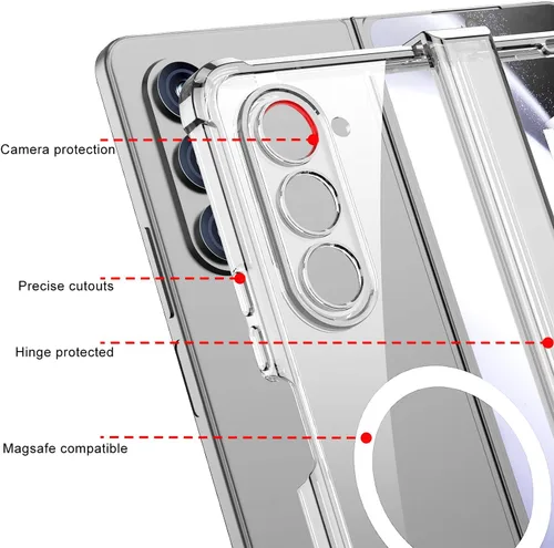 Vista 4 de Funda magnética transparente para Samsung Galaxy Z Fold 5 con protección de bisagra [protector de pantalla integrado] [compatible con MagSafe] 2