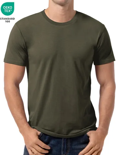 Vista 2 de QUALFORT Camiseta básica casual de manga corta para hombre, ultra suave, ligera y fresca