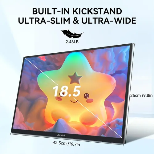 Vista 7 de Monitor portátil de 18.5 pulgadas 120Hz FHD 1080P HDMI USB-C, 99% sRGB, monitores de juegos HDR Altavoces incorporados Kickstand y VESA Segunda