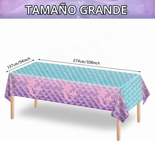 Vista 2 de 1 mantel de decoración de fiesta de cumpleaños de sirena, funda de mesa de plástico desechable para princesa bajo el mar, suministros de fiesta