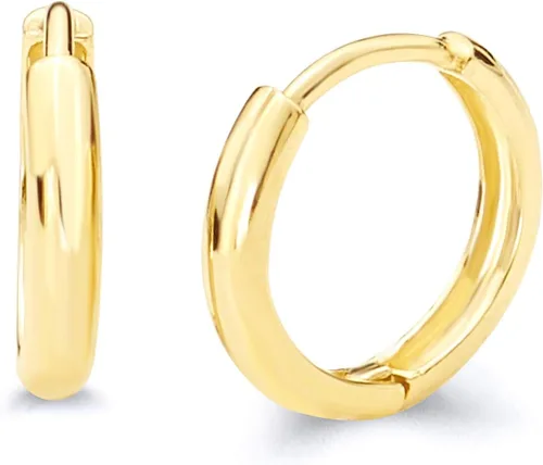 Vista 8 de 14k REAL Yellow OR White Gold 2mm Thickness Huggie Earrings (10 x 10 mm)