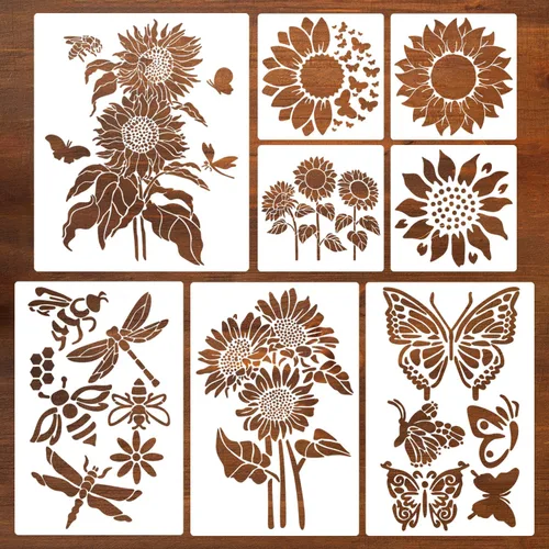 Vista 9 de Plantillas de flores para pintar plantillas de diente de león, plantillas florales reutilizables para manualidades, telas de pared, muebles, tarjetas