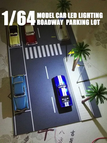 Vista 2 de Diorama 1/64 Coche Garaje Modelo LED Iluminación Estacionamiento Coche Ciudad Carretera Escena Modelo Juguete