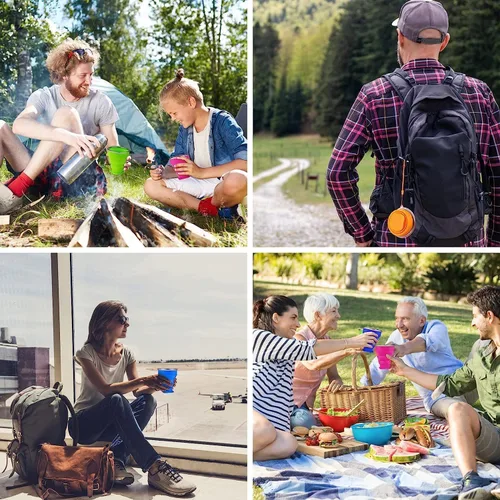 Vista 3 de Vasos plegables para viajes – Taza plegable de silicona portátil con tapa, taza plegable reutilizable para camping, senderismo y uso diario