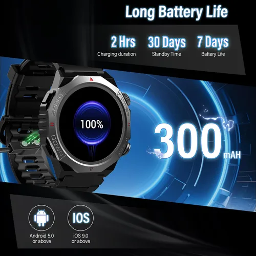 Vista 6 de Relojes inteligentes militares para hombres (respuesta/hacer llamadas), relojes de fitness HD de 1.39 pulgadas, monitor de frecuencia