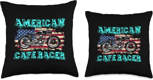 Vista 3 de American Cafe Racer Motorcycle Apparel and Merch American Cafe Racer Biker Men Women Adult Teens Boys Girls Throw Pillow, 16x16, Multicolor