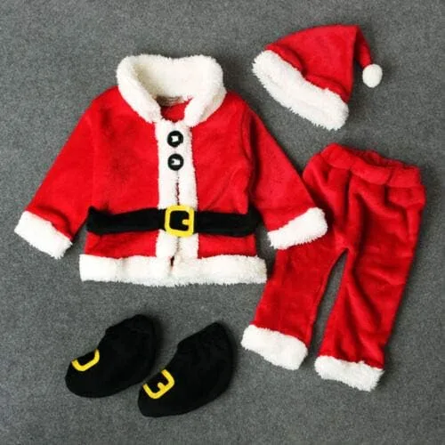 Vista 2 de Ropa de Papá Noel para bebé y niña, abrigo de invierno, pantalones, sombrero, 4 piezas de ropa de Navidad