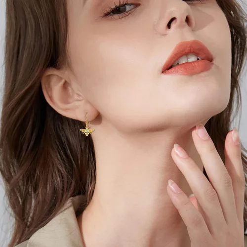 Vista 3 de POPKIMI Bonitos aretes colgantes de animales, joyería de animales, regalos de cumpleaños y Navidad para mujeres, aretes de ópalo de cristal de plata