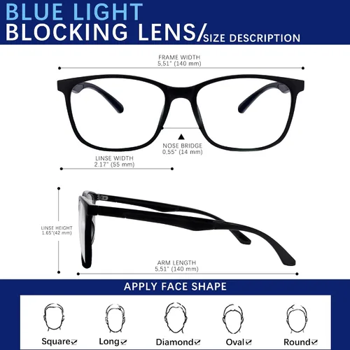 Vista 3 de Lentes de bloqueo de luz azul cuadrados para computadora/juegos/TV/teléfono-99% filtrado de luz azul para hombres y mujeres