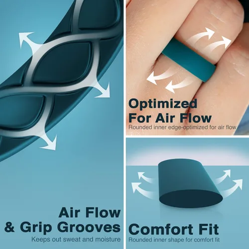 Vista 6 de Anillos de silicona para mujer, ergonómicos con diseño de flujo de aire transpirable, paquete múltiple 5 anillos de boda transpirables, 5 anillos