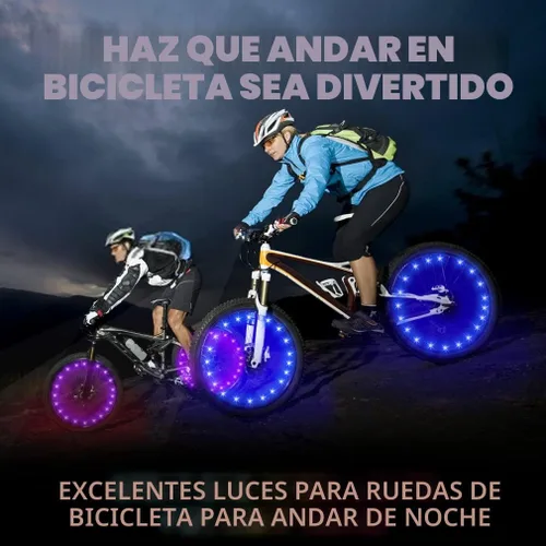 Vista 3 de Paquete de 2 luces LED para rueda de bicicleta, luces ultrabrillantes impermeables para radios de bicicleta, decoración de ciclismo, advertencia