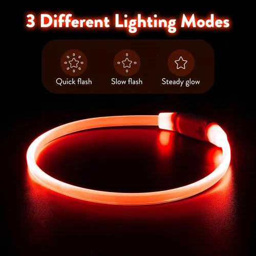 Vista 2 de Vizpet - Collares para perros pequeños, collar ajustable con luz LED, recargable por USB, collar de seguridad brillante para gatos y perros (naranja)