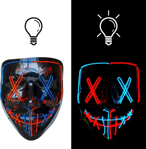 Vista 4 de longpo Máscara de La Purga de Halloween para adultos, máscara de miedo con luz LED, disfraz de cosplay para fiesta de Halloween (paquete de 2 B)