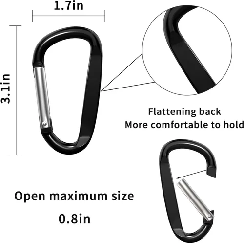 Vista 2 de Clips de mosquetón de aluminio de 3 ", hebilla de gancho de mosquetón de llavero con forma de anillo D 12PCS