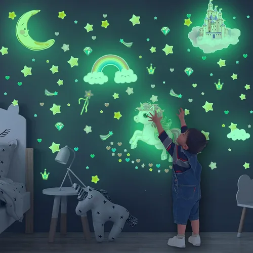Vista 13 de Estrellas que brillan en la oscuridad para la habitación, adhesivos de pared/techo que brillan de gatos, calcomanías de mariposas de gatito