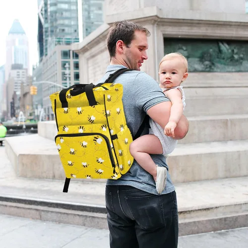 Vista 7 de Emelivor Bolsa de pañales con diseño de panal de abejas, con bolsillos aislados, bolsa organizadora de pañales para niños y niñas, unisex