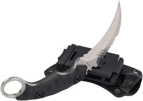 Vista 7 de MASALONG Garra de supervivencia para exteriores, cuchillo táctico dentado, de doble filo, hoja fija, con funda