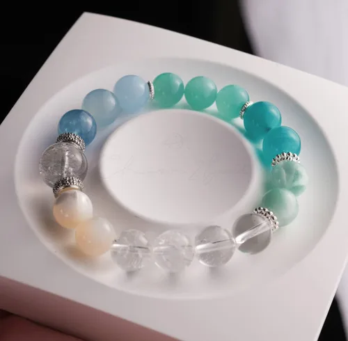 Vista 46 de Precious Gemstone Natural Crystal Healing Bracelet, Rutilated Quartz, Moonstone, Quartz Handmade Original Design Bracelet