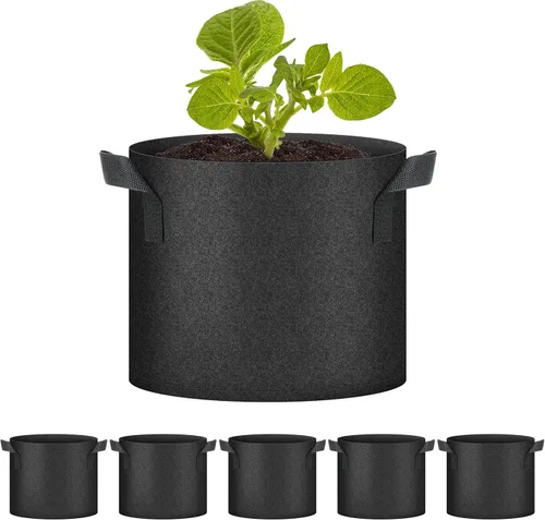 Vista 12 de Bolsas de cultivo de plantas HealSmart 3 galones, juego de 10 macetas para tomate con asas, tela no tejida de aireación, maceta de jardinería Negro