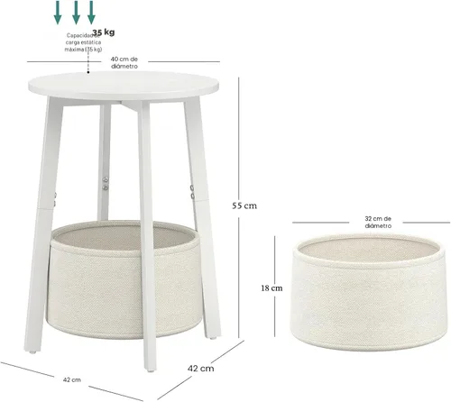 Vista 3 de sthmec Mesa auxiliar pequeña redonda con cesta de almacenamiento de tela, mesa de centro redonda con marco de metal para sofás de cama, mesas