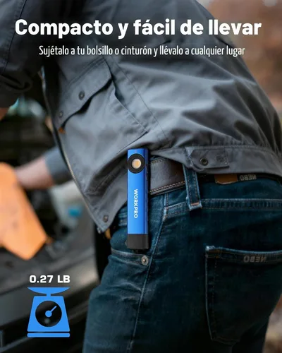 Vista 3 de WORKPRO linterna recargable de trabajo, linterna de bolsillo plana de 600 lúmenes con luz UV, base magnética y clip, linterna LED EDC delgada
