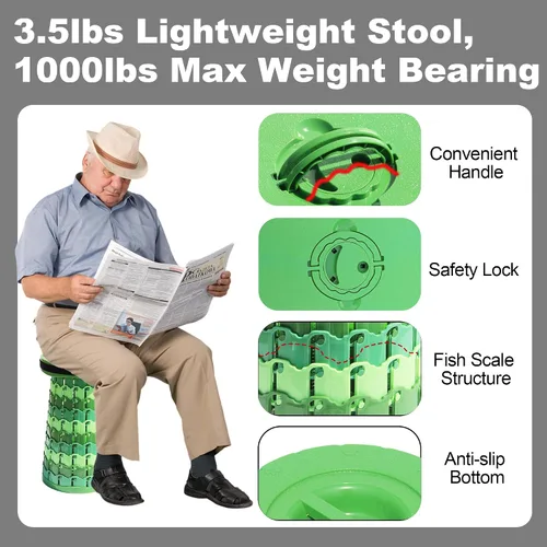 Vista 4 de Taburete plegable retráctil portátil mejorado de 19.7" con cojín, taburete plegable telescópico para adultos de alta resistencia con capacidad