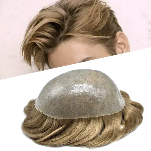 Vista 268 de Toupee para hombre 100% cabello humano real tupé para hombres 0.004 in piel de poliuretano para hombre, sistema de reemplazo de piezas de pelo