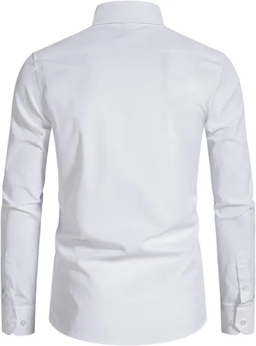 Vista 3 de LOCALMODE Camisa de sarga casual de manga larga para hombre, color sólido, formal, con botones