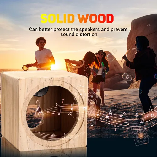 Vista 6 de Facmogu - Caja de altavoz de madera con puerto de 8 pulgadas, caja de madera maciza sin ventilación Empty Wooden Speaker Box with Grill Cover &
