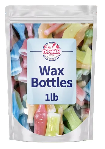 Vista 3 de Botellas de caramelo de cera – Nostálgico retro surtido líquido afrutado dentro de botellas de cera masticable 1 libra en una bolsa resellable