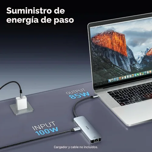 Vista 3 de BENFEI Hub USB C 6 en 1 con HDMI (4K a 60 Hz), 2 USB-A, 1 USB-C Datos, carga de 100 W, Gigabit Ethernet, cable de silicona sin enredos compatible