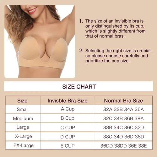 Vista 6 de Sujetadores adhesivos, reutilizables en forma de U profunda, brasier invisible para mujer, sin tirantes, sin espalda, adhesivo