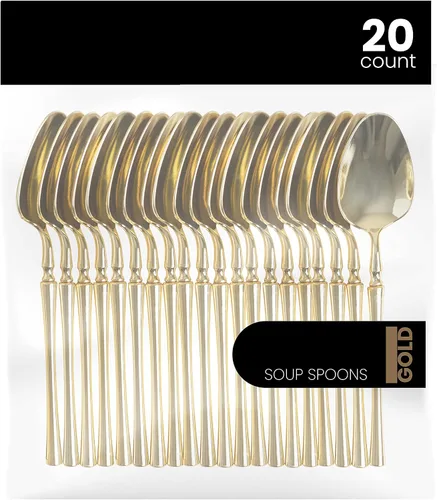 Vista 13 de PlasticPro 20 unidades de tenedores de cena de plástico dorado de calidad premium resistentes desechables elegantes cubiertos de cena para fiesta