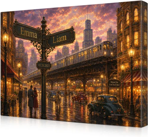 Vista 23 de IPIC - Personalized Framed Canvas with Custom Street Sign in Boston Personalized Street Signs with Names, Custom Canvas Print, Boston Sunset